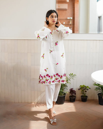 Floral White Kurta