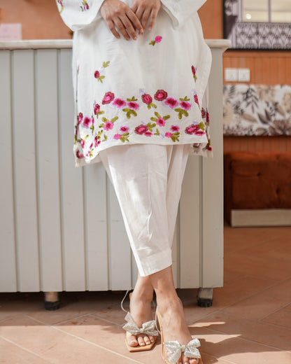 Floral White Kurta